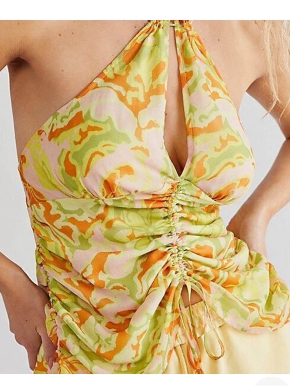 Free People Kyle Printed Tunic Top M Citrus Combo • Halter Backless Ruched Top